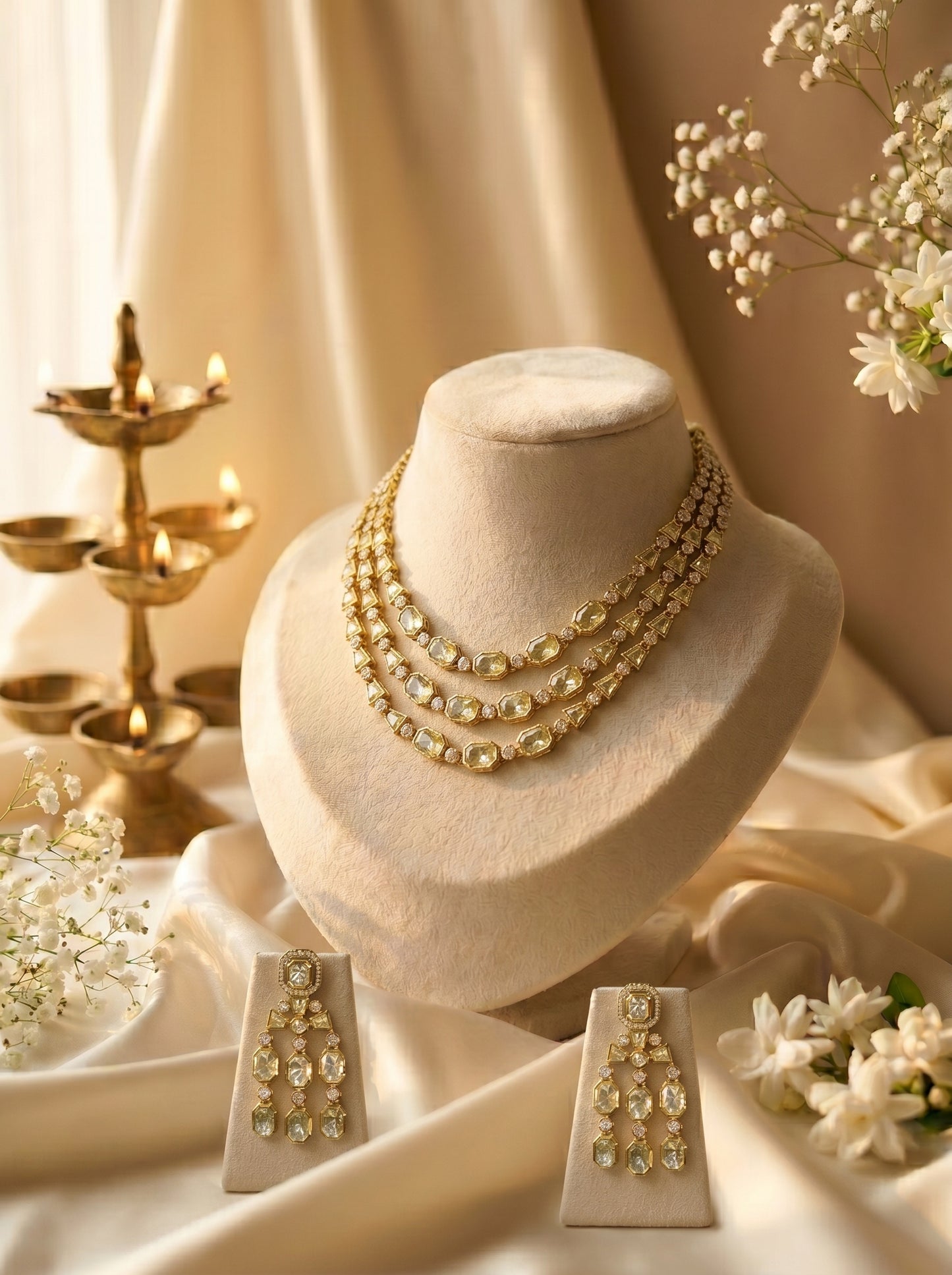 Samara Triple-Strand Polki Necklace Set