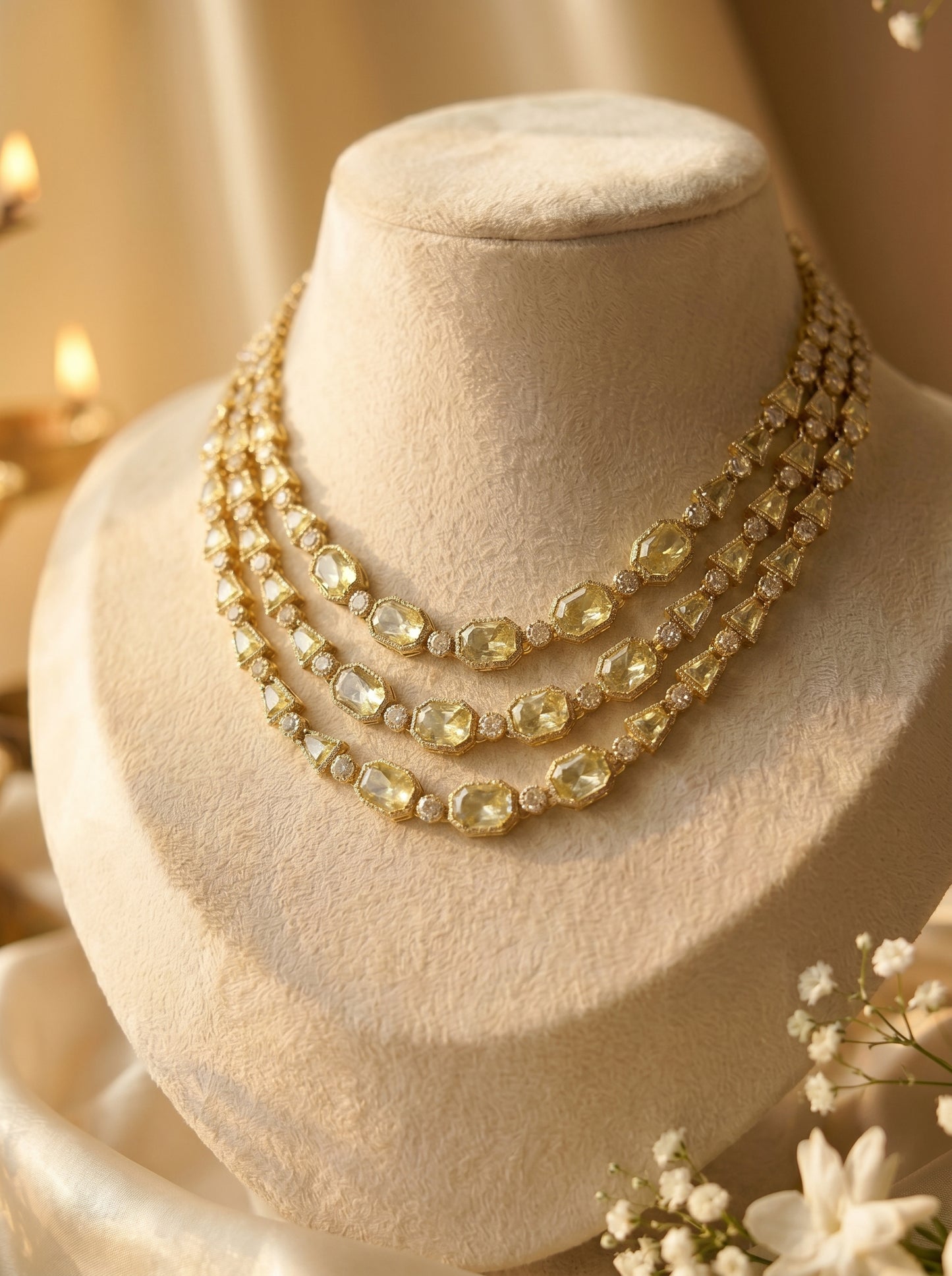 Samara Triple-Strand Polki Necklace Set
