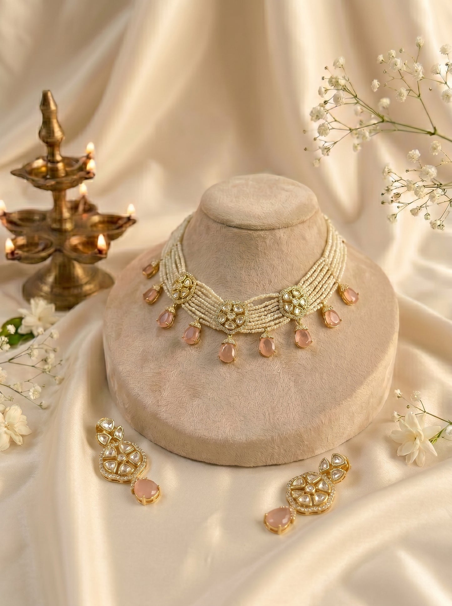 Saanvi Pearl Kundan Choker Necklace Set