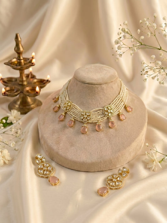 Saanvi Pearl Kundan Choker Necklace Set