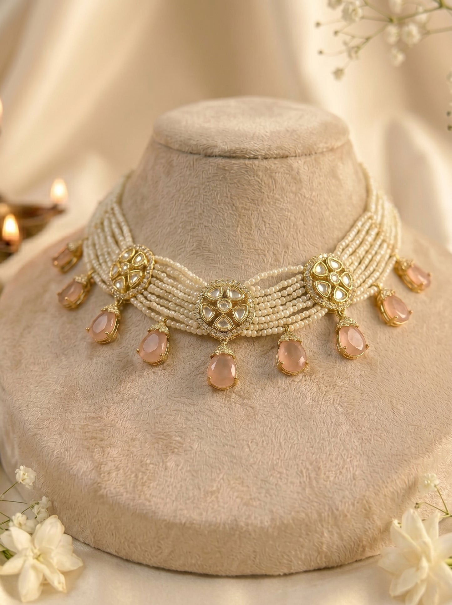 Saanvi Pearl Kundan Choker Necklace Set