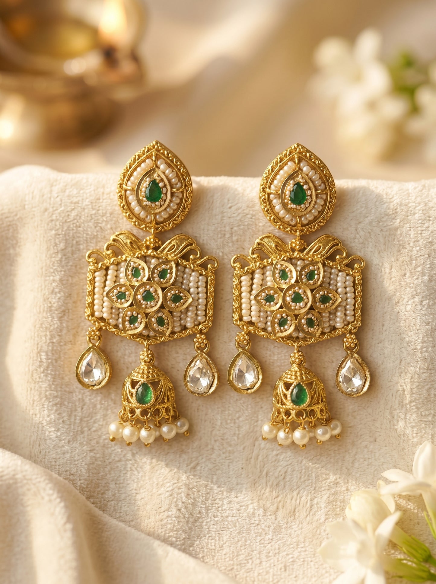 Eshana Emerald Pearl Heritage Pendant Set