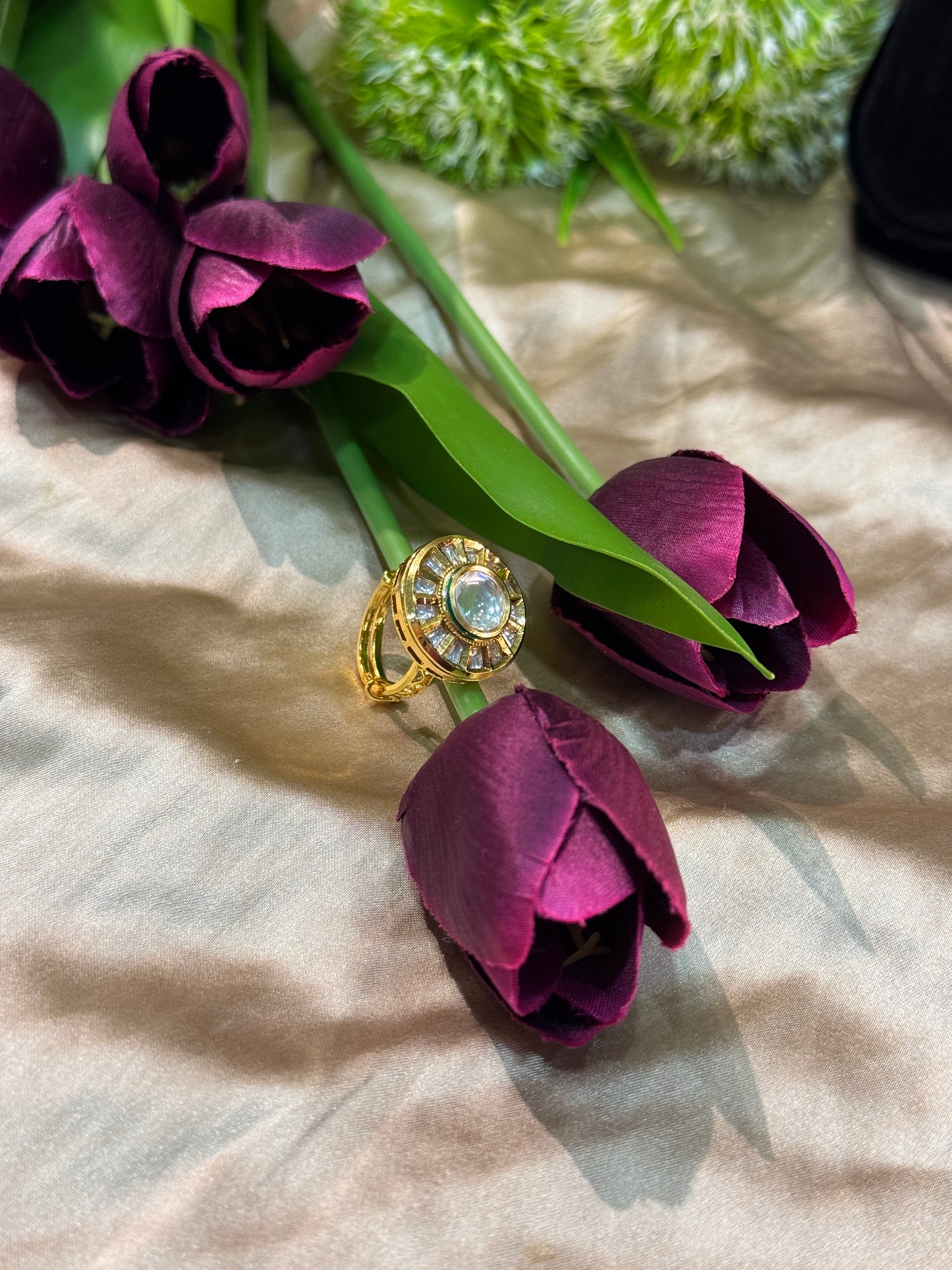 Nisha Baguette kundan Statement Ring