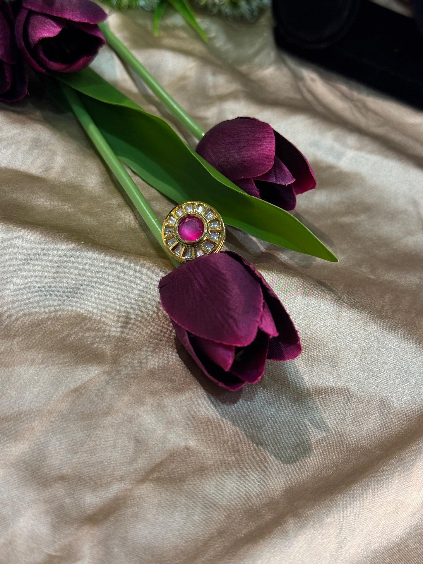 Nisha Baguette kundan Statement Ring