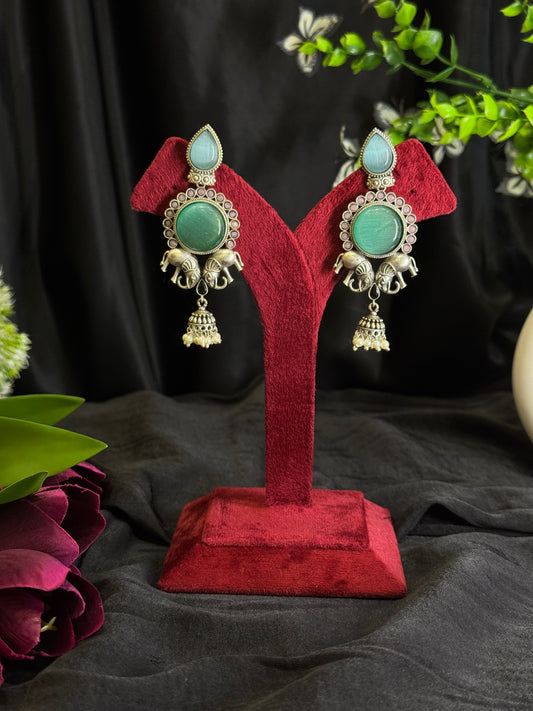 Yamini Green Elephant Jhumki Earrings