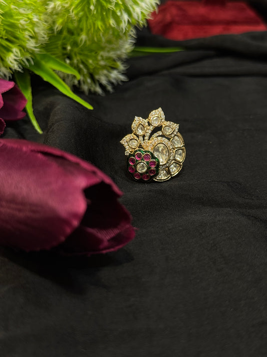 Kavya Ruby Emerald Polki Cluster Ring