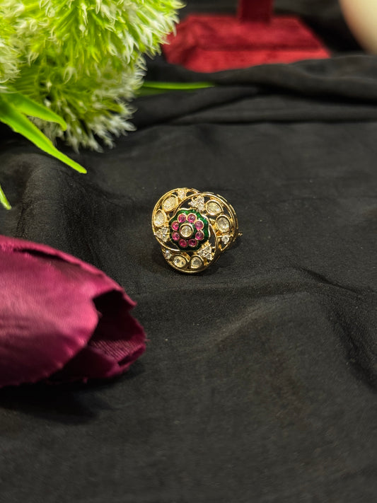 Tanvi Ruby Emerald Floral Statement Ring