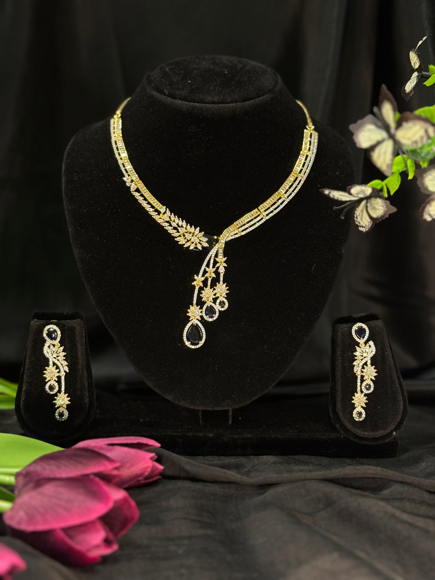 Anaya Dual-Tone Floral Drop AD Necklace Set