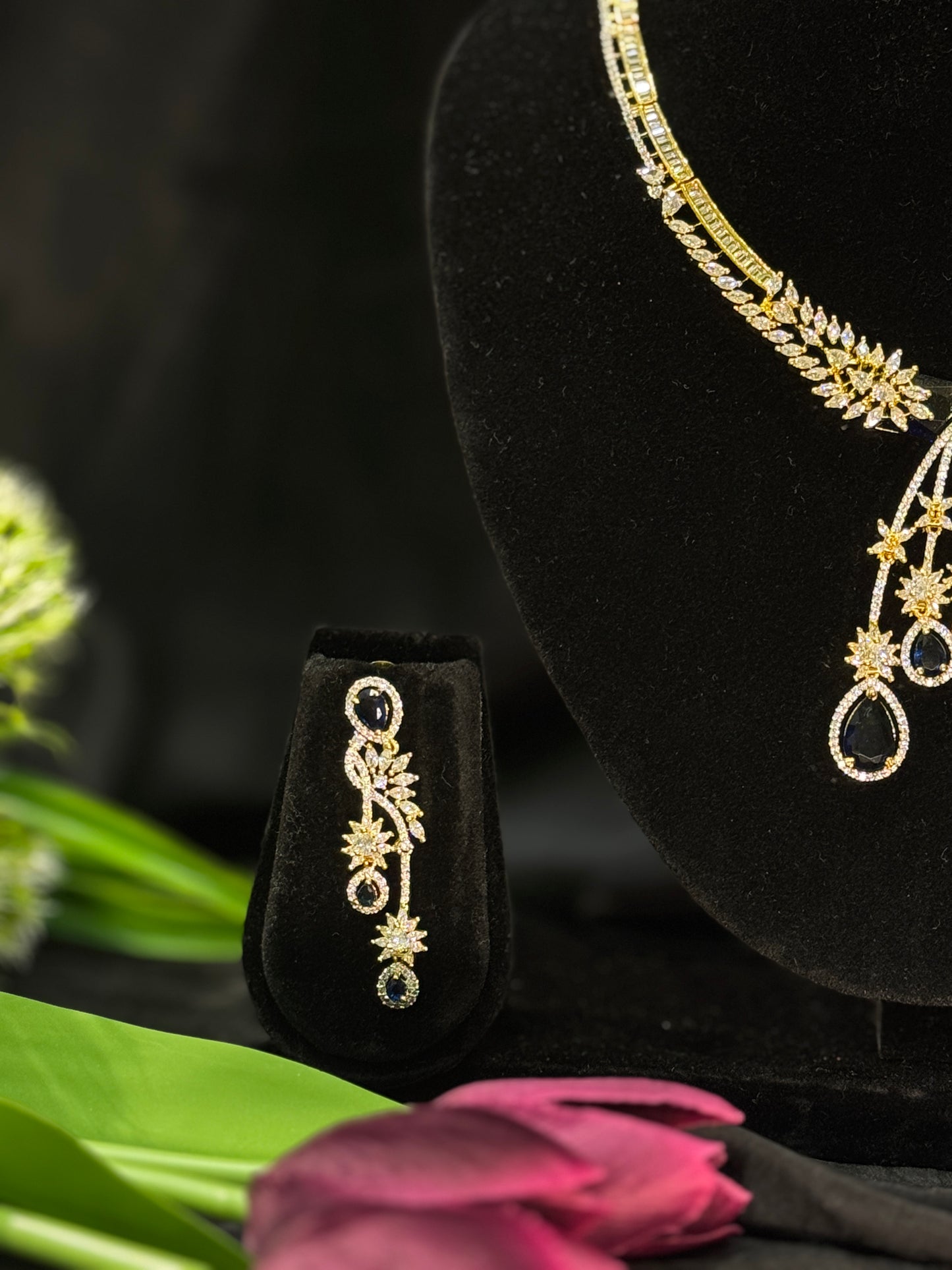 Anaya Dual-Tone Floral Drop AD Necklace Set