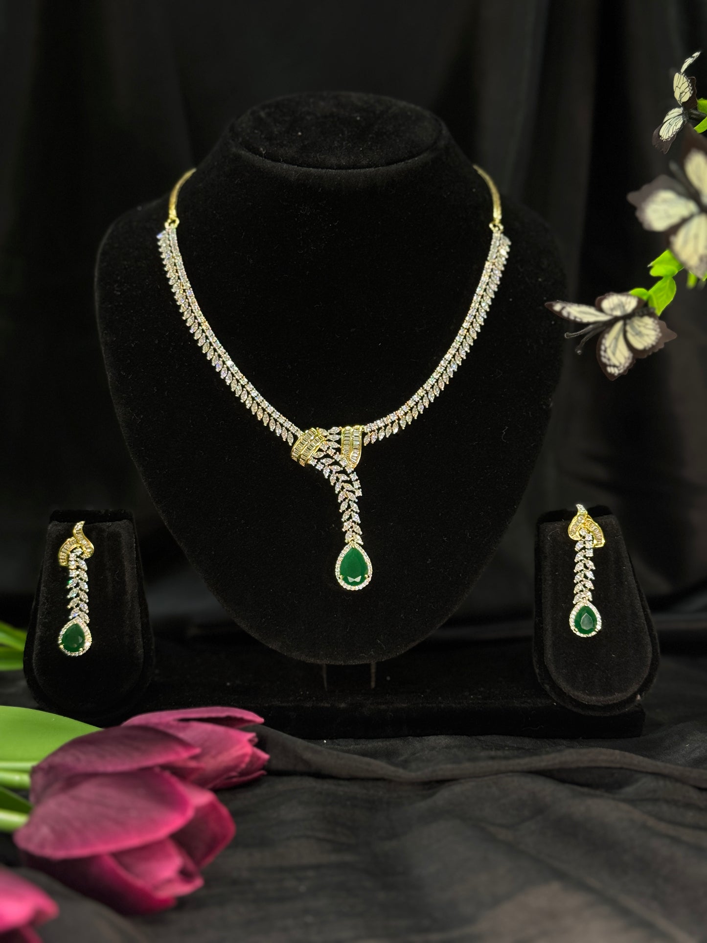 Kavya Emerald Vines AD Necklace Set