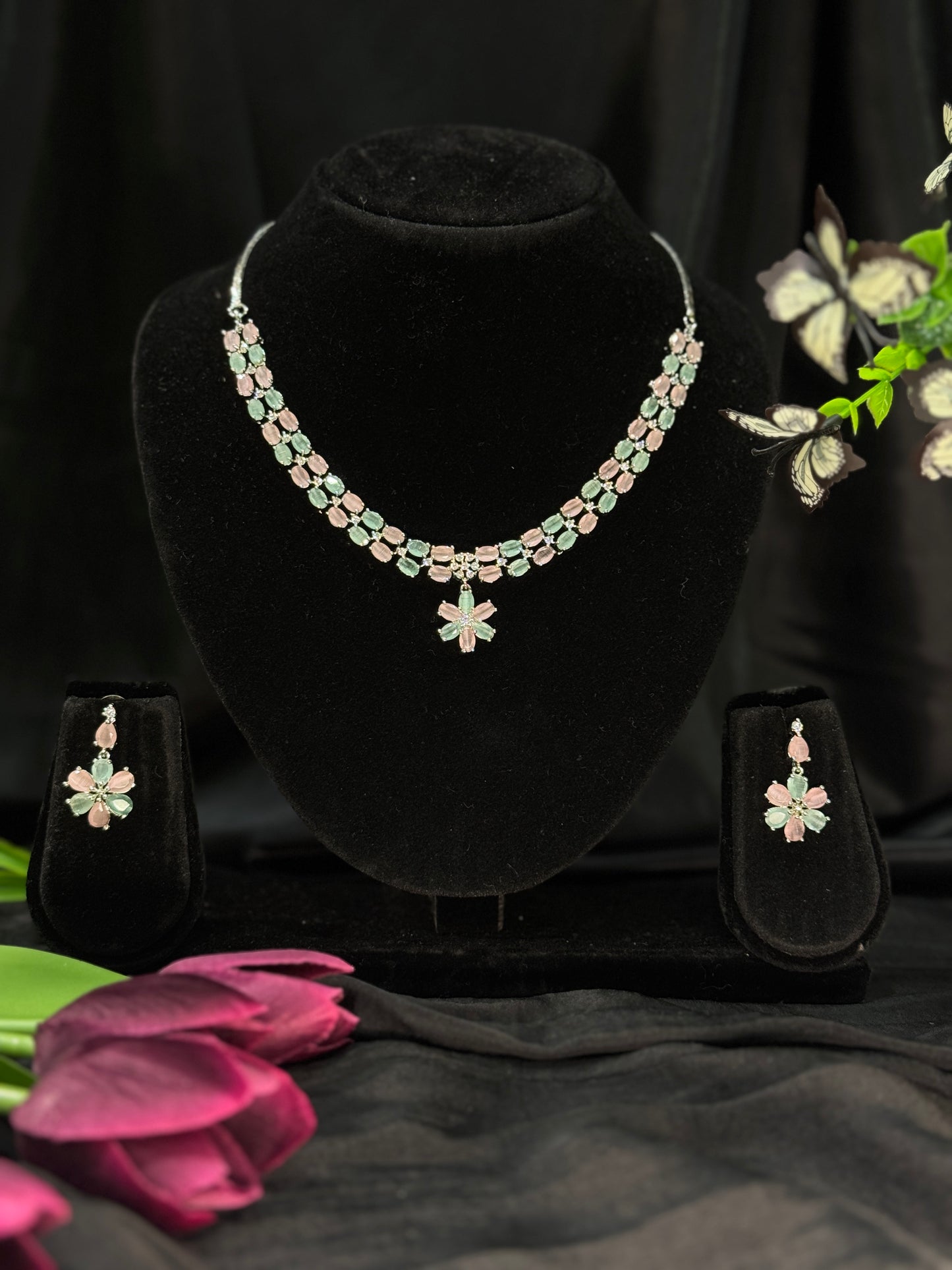 Prisha Pastel Blossom AD Necklace Set