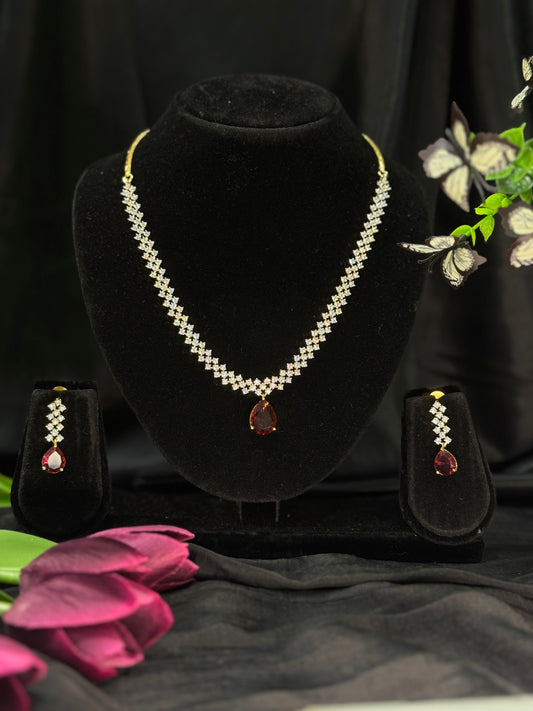 Aanya Radiance AD Necklace Set, comes with 5 colors (Ruby,emerald,navy blue,pastelgreen,pastel pink)