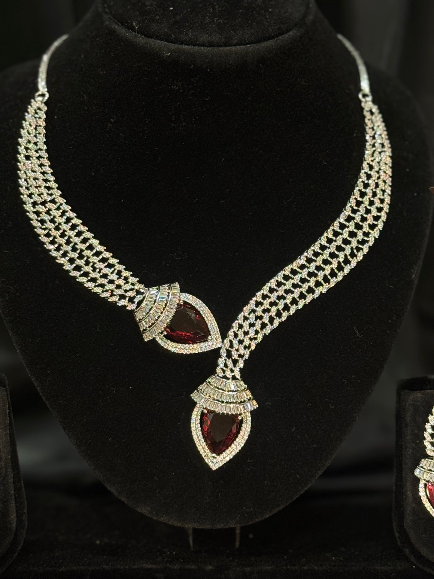 Diya Maroon Majesty AD Necklace Set