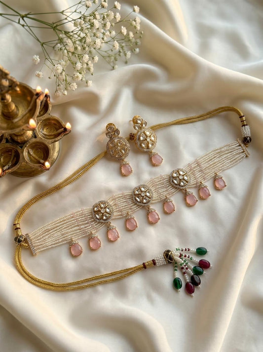 Saanvi Pearl Kundan Choker Necklace Set